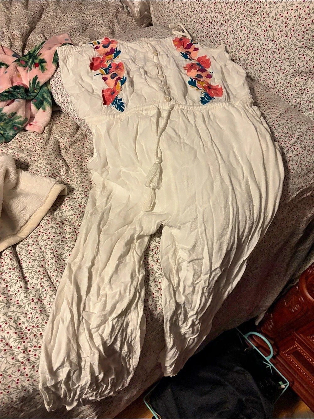 Rip Curl Floral Embroidered Jumpsuit White & Multicolor Medium